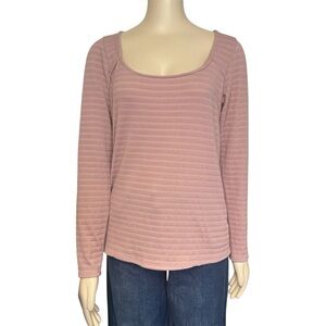Gibson Look Long Sleeve Top Mauve Womens Medium Ribbed New Puff Sleeve